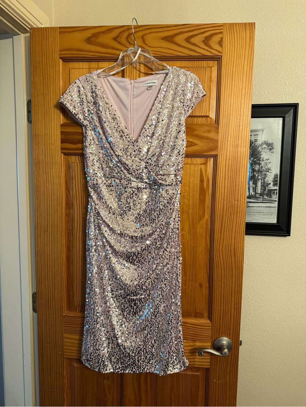 Calvin Klein pink Silver Sequin Surplice Midi Dress